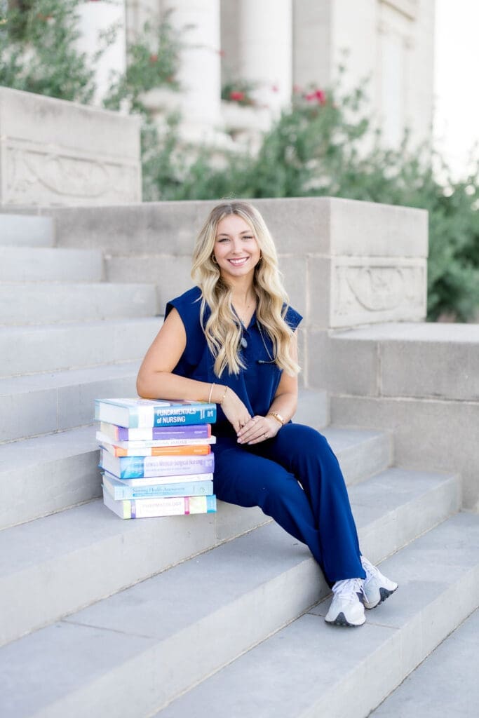 Texas A&M graduation portrait with historic architecture