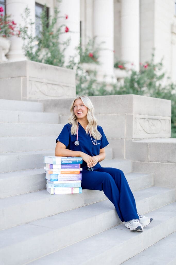 Texas A&M graduation portrait with historic architecture