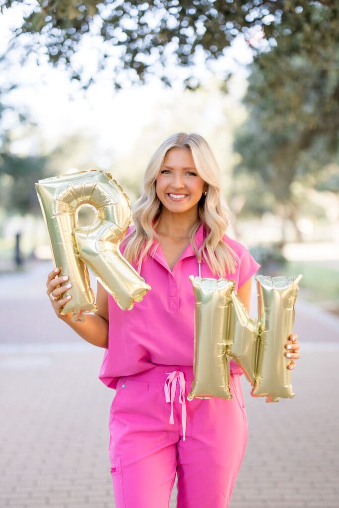 College Station photographer photographs nursing graduation session at Texas A&M.