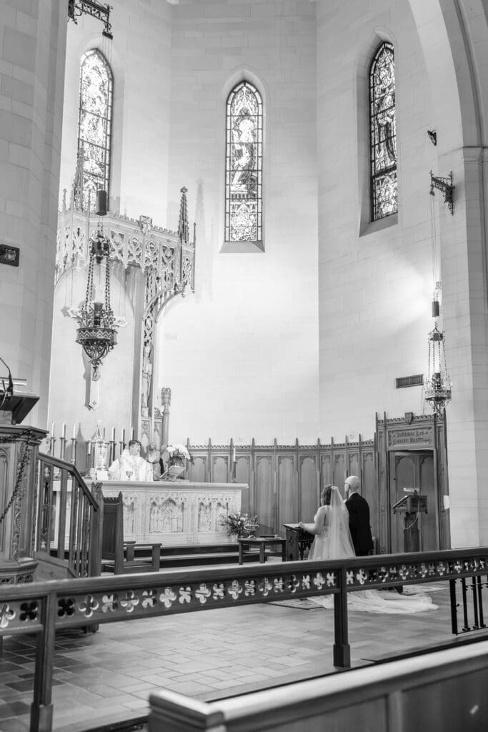 Holy Rosary Catholic Church interior during wedding ceremony in Houston, Texas