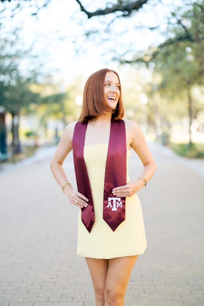 Graduation photo on Military Walk at Texas A&M