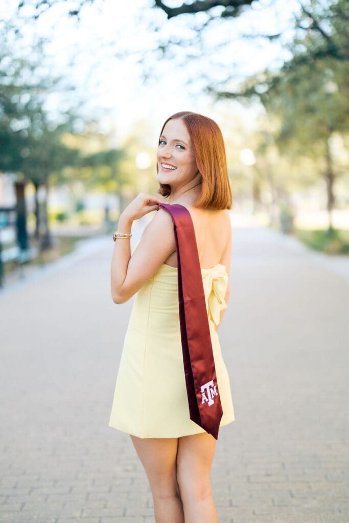 Graduation photo on Military Walk at Texas A&M