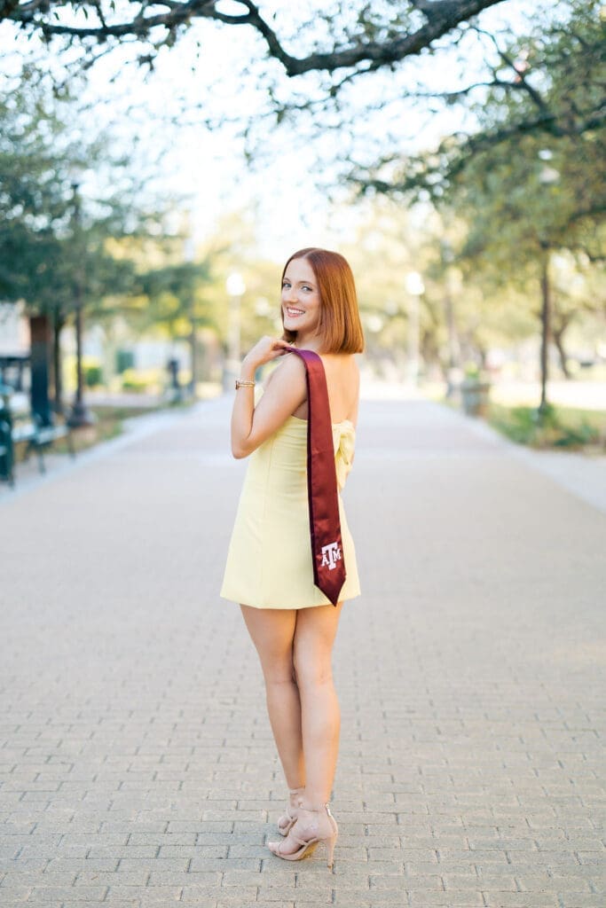 Graduation photo on Military Walk at Texas A&M