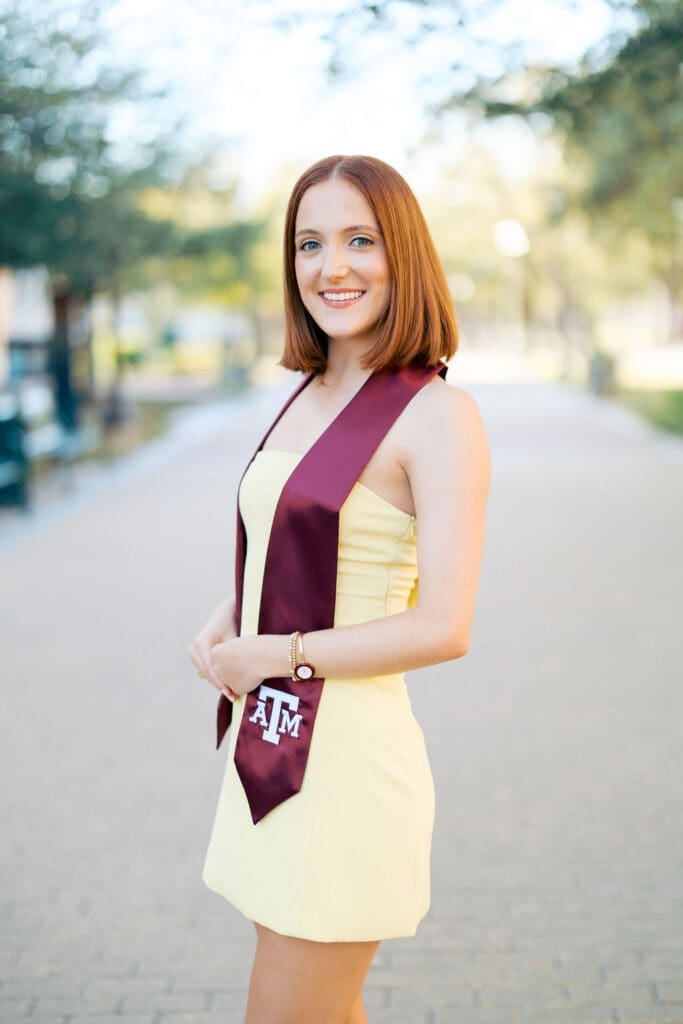 Graduation photo on Military Walk at Texas A&M