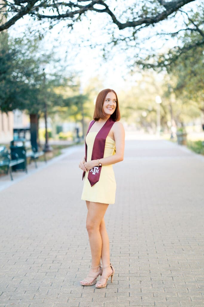 Graduation photo on Military Walk at Texas A&M