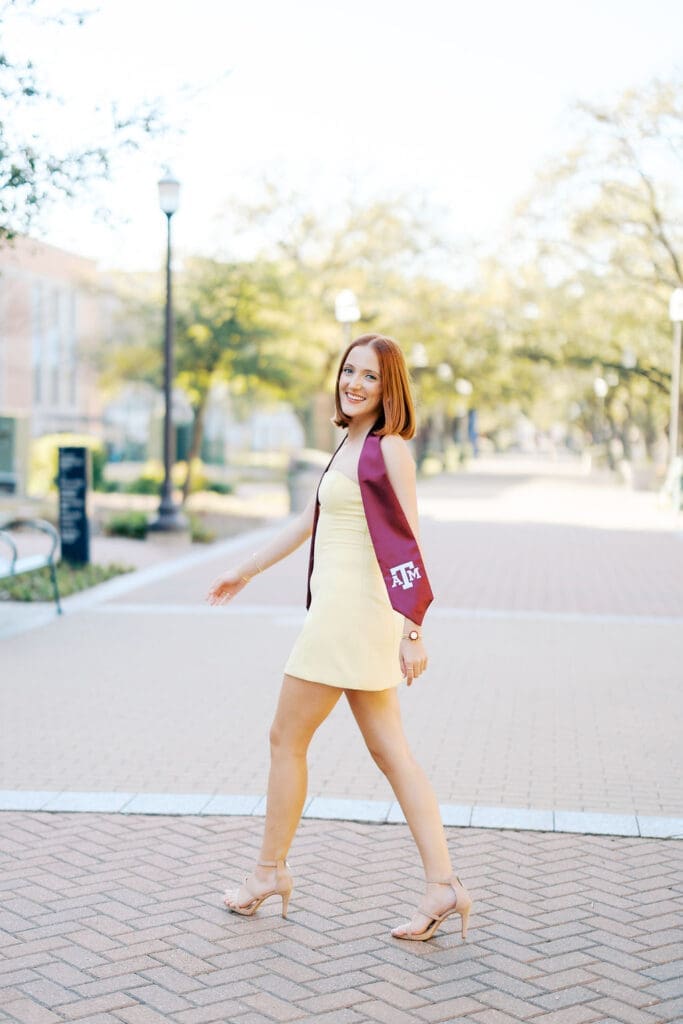 Graduation photo on Military Walk at Texas A&M