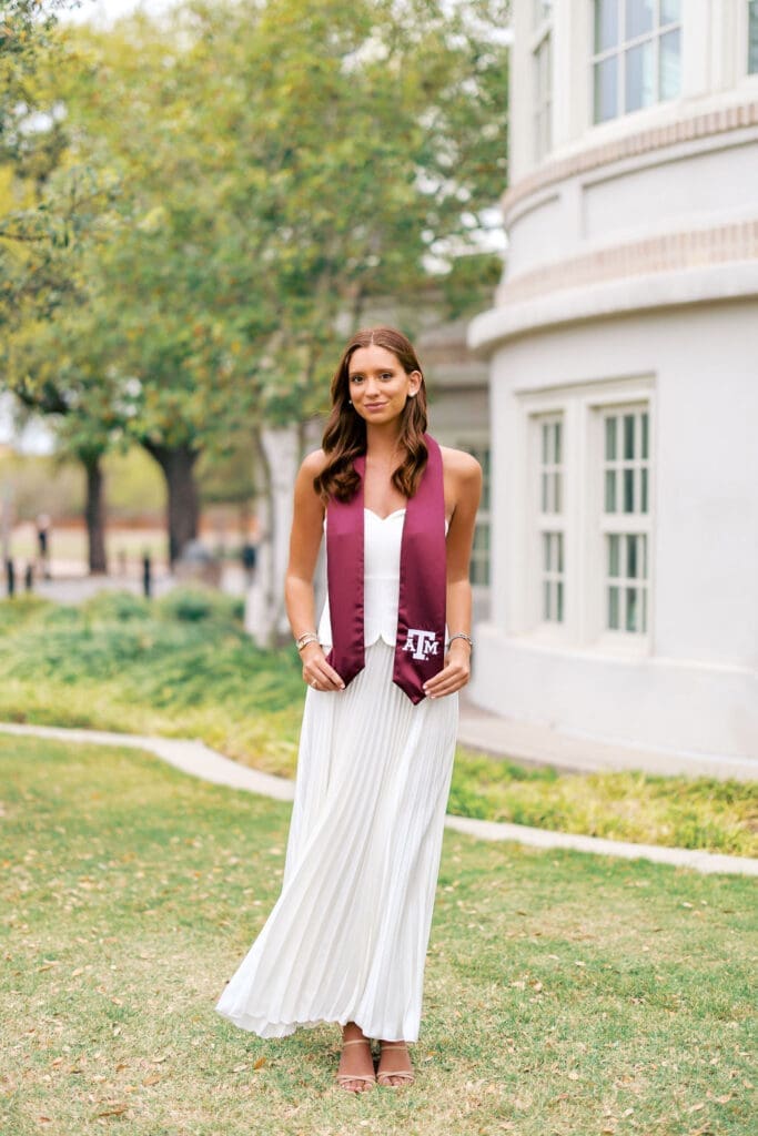 Aggie grad photo location at the historic YMCA Building on Texas A&M campus
