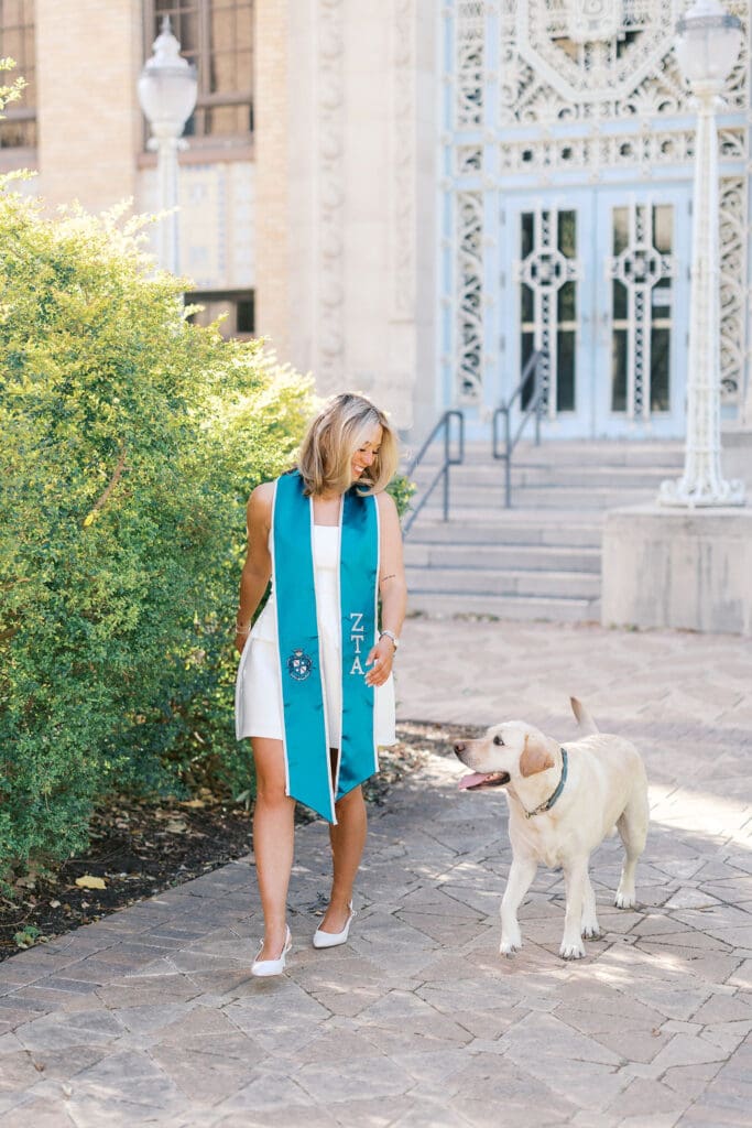 Graduation photo at Scoates Hall, Texas A&M