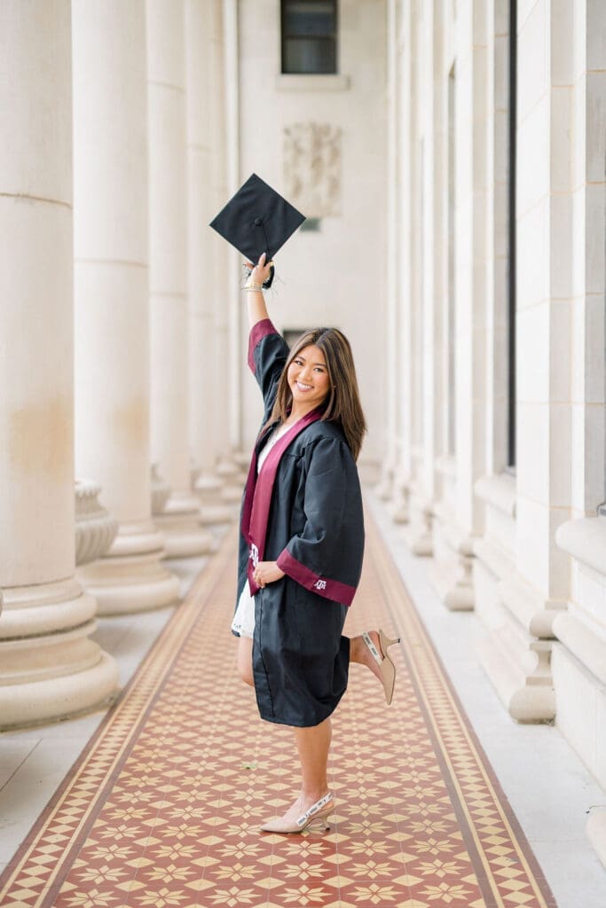 tamu senior photographer admin building grad photos